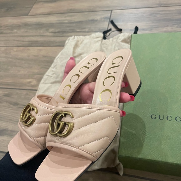 Nappa Matelasse GG Marmont Slide Sandals 36 Skin Rose - Picture 6 of 7